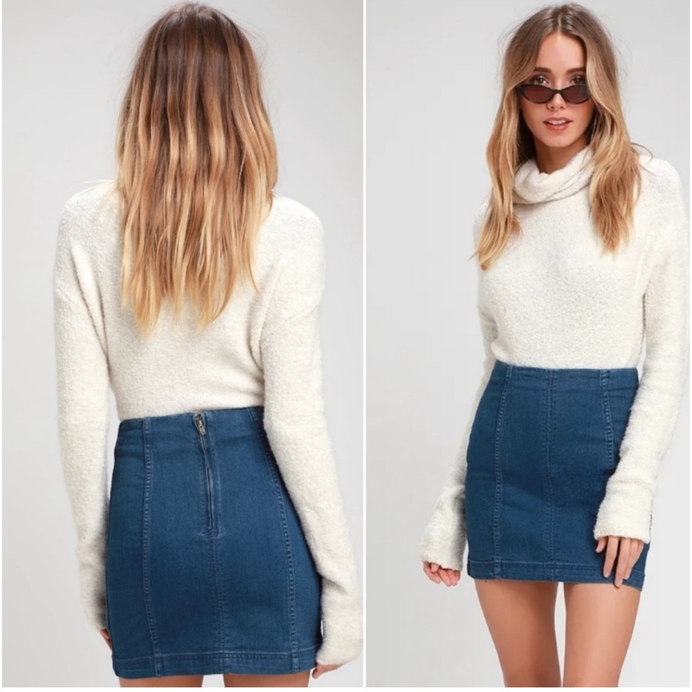 Free People Modern Femme Dark Wash Denim Mini Skirt Sz 8 - Picture 2 of 11